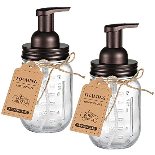 Mason Jar Foaming Soap Dispenser, Glass Soap Bottl... (2 Count | Bronze)