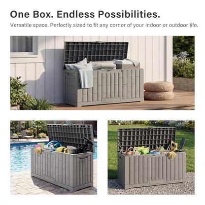 EAST OAK Outdoor Storage Box, 60 Gallon Deck Box Indoor and Outdoor Use, Waterproof Resin Storage Bin for Patio Cushions, Gardening Tools, Lockable, UV Resistant, Grey