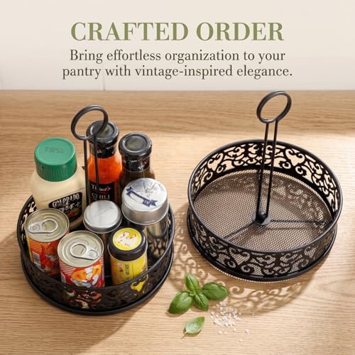 Lyellfe 2 Pack Condiment Caddy with Menu Number Card Holder | Metal Black Restaurant Table Caddy, Decorative Carved Seasoning Organizer for Grill Outdoors, Kitchen Cabinet, Camping