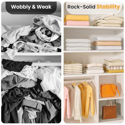 Shelf Dividers for Closet Organization: 8 Pack 10" x 12" Clear Acrylic Divider Organizer for Shelves - Free-Standing to Keep Clothes, Towels & Purses Upright - Fits Any Shelf Thickness