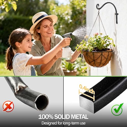 AJART Heavy-Duty Plant Hanger Outdoor: 50 Lbs Wall Mount Bracket Hook | 12 Inch / 2 Pieces Hanging Metal Bracket for Wooden Fence, Rust Proof Solid Iron, Hardware for Brick Wall, Yard Decor