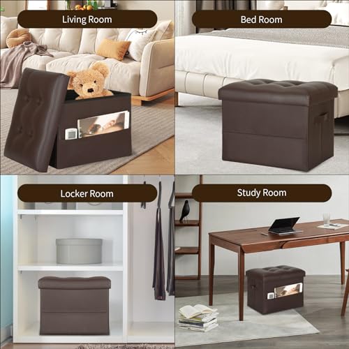 Storage Ottoman Foot Rest Stool, Foldable Leather... (Brown | Faux Leather)