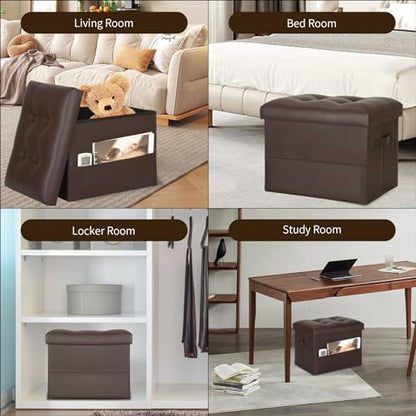Storage Ottoman Foot Rest Stool, Foldable Leather... (Brown | Faux Leather)