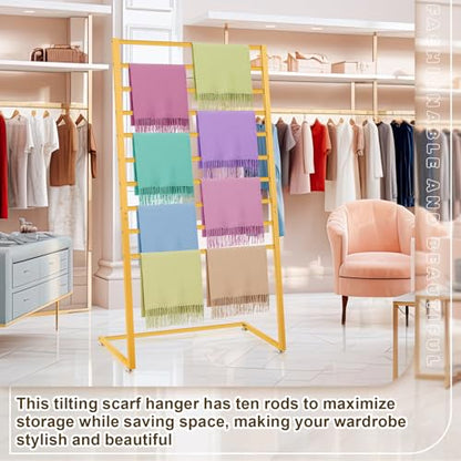 Hijab Organizer, 10 Tier Metal Scarf Holder Organizer, Freestanding Scarf Shawl Display Stand Belt Holder for Boutique Display, Retail Store, Bedroom, Clothing Store