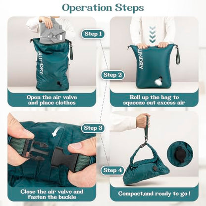 Travel Laundry Bag, Vacuum Compression Dirty Clothes Travel Bag | Waterproof Wet/Dry Space-Saving Laundry Storage Organizer, Smell Proof Storage Bag for Clothing, Swimming, Yoga, Gym, Camping