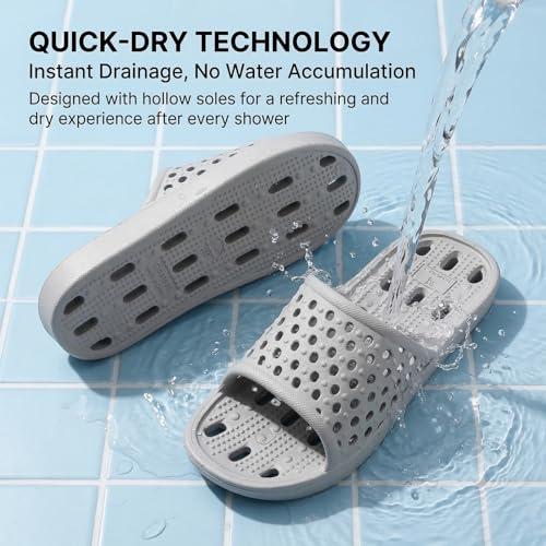 clootess Shower Shoes Slide for Men and Women Bath Non-Slip Holes Slipper | House Bathroom Flip Flops Pool Gym Students College Dorm Quick Drying Comfortable Sandals