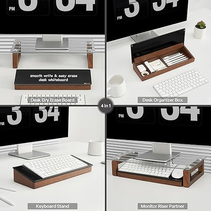 Desktop Black Glass Dry Erase Board with Wood Orga... (Black | Tempered Glass)