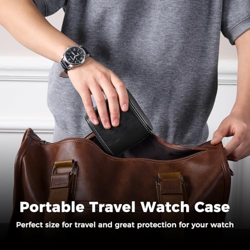 ProCase Watch Travel Case, Single PU Leather Watch Roll Box for Men, Black | Portable Watch Organizer, Anti-Shift Angled Pillow Track, Scratch Resistant Soft Lining, Ideal Gift for Him/Her