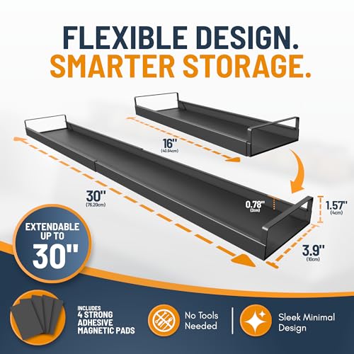 Extendable Steel Over the Stove Shelf for Back of Stove (16 to 30 Inches) Magnetic Stove Top Shelf for Kitchen Stove, Over Stove Shelf for Back of Stove - Over the Stove Spice Rack Shelf
