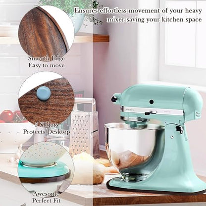 Natural Walnut Wood Mixer Slider Mat for KitchenAid 4.5-5 qt Stand Mixer Sliding Tray for Countertop Protection