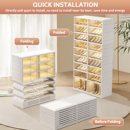 Collapsible Shoe Rack Organizer 9 Tiers-36 Pairs Foldable Shoe Cabinet with Doors, Large Plastic Folding Shoe Cabinet, Easy Assembly Shoe Shelves Organizer for Entryway, Living Room