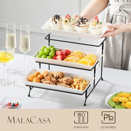 3 Tier Serving Trays for Party, Porcelain Serving... (3 Count | White | Porcelain)