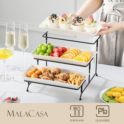 3 Tier Serving Trays for Party, Porcelain Serving... (3 Count | White | Porcelain)