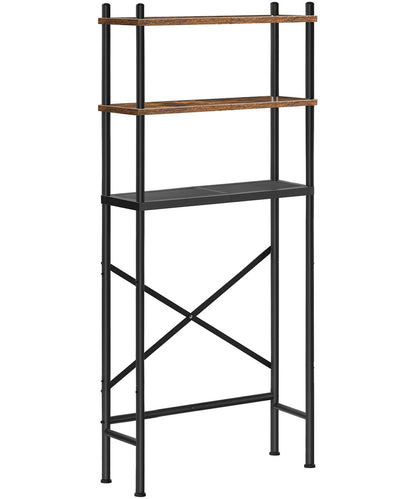 HOOBRO Over the Toilet Storage, 3-Tier Over Toilet Bathroom Organizer, Freestanding Above Toilet Shelf with Adjustable Feet, Space Saving, Easy Assembly, Rustic Brown and Black BF63TS01