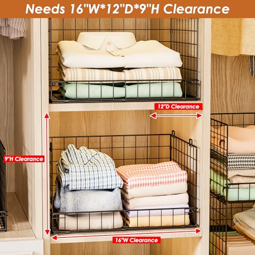 5-Tier Stackable Closet Organizers and Storage Shelves, Closet Shelf Organizer Basket Bins, Foldable Sweater Storage for Closet Organizer System, Black(Patent 30022416)