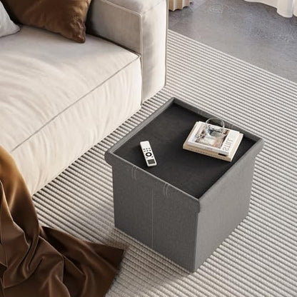 Storage Ottoman, Small Ottoman Foot Rest, Ottoman with Storage, Grey | Ottoman, 15-Inch Foldable Design with Hidden Storage & Padded Seat, Ideal for Dorm, Living Room & Bedroom