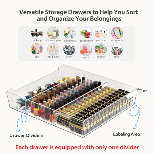 Storage Drawer Cart, Mobile Storage Cabinet, Makeup Storage with 10 Large Clear Drawers, Utility Wooden Rolling Cart on Wheels, for Cosmetic, Art Craft, Office Supplies, Toy, White