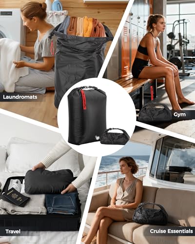Travel Laundry Bag, Pump-Free Vacuum Compression Dirty Clothes Bag for Suitcases, Large Waterproof Wet Dry Bag, Space Saver Reusable Laundry Bag for Cruise Essentials, Road Trip & Dorm, Black