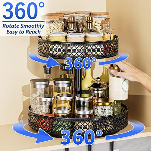 Lazy Susan Organizer 2 Tier - Turntable Spice Rack... (2 Tier Black | Metal)