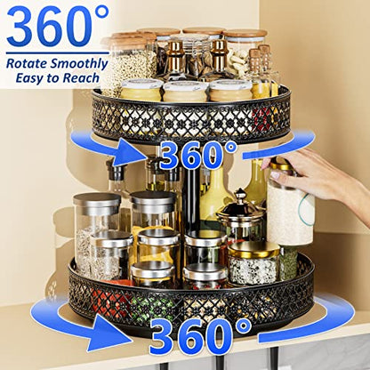 Lazy Susan Organizer 2 Tier - Turntable Spice Rack... (2 Tier Black | Metal)