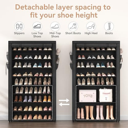 Shoe Rack with Covers - 10 Tiers Tall Shoe Rack Organizer Large Capacity Shoe Shelf Storage 40 Pairs Space Saving Vertical Shoe Storage Organizer for Closet, Entryway, Dorm, Bedroom