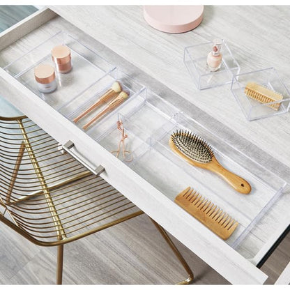 iDesign Clarity Collection Vanity Tray Organizer, 4" x 8" x 2", Clear | Small, Decorative, For Bathroom, Bedroom, Closet, Entryway, Countertop