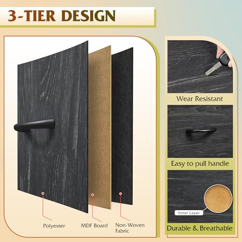 WLIVE Wide Dresser for Bedroom, 8 Drawer Chest of Drawers, Black Wood Grain | 8 roomy fabric drawers, Wide storage design, Bedroom or closet use, Sturdy steel frame, Smooth wood tabletop