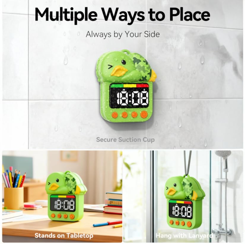 Shower Timer Waterproof Visual Timer for Kids - 99 Min Duck Shaped Digital Toddler Timer with Color Countdown Rechargeable Potty Training Shower Clock for Bathroom Toilet & Kitchen