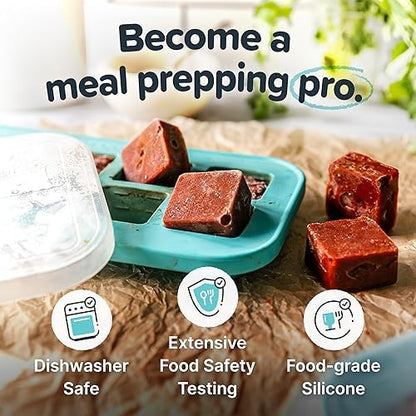 Souper Cubes 2 Tbsp Silicone Freezer Molds with Lids, Aqua, 2-Pack | 100% Platinum-Cured Silicone Freezer Trays, Oven & Microwave Safe, Perfect for Freezing Garlic, Herbs, Tomato Paste and More