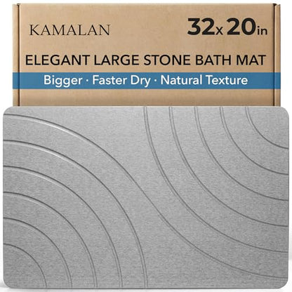 32x20 Large Stone Bath Mat for Floor, Diatomaceous Earth Shower Mat,Non-Slip Quick Drying, Super Absorbent Diatomite Stone Bath Mat – Elegant Modern Design, Grey (CloudGrey)