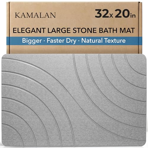 32x20 Large Stone Bath Mat for Floor, Diatomaceous Earth Shower Mat,Non-Slip Quick Drying, Super Absorbent Diatomite Stone Bath Mat – Elegant Modern Design, Grey (CloudGrey)