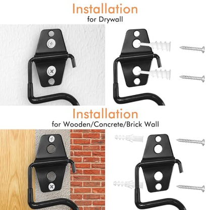 Broom Holder Wall Mount, 6 Pack Tool Hangers Garage Wall Hanging Organizer | Heavy Duty Rubber Coated Steel, Large S Garage Hooks for Mop Shovel Rake Shed Garden Lawn Yard Handle Tools Organization