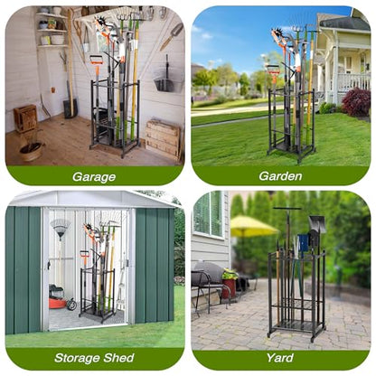 Tool Organizer for Garden, Garage Tool Organizer & Garage Organization – Heavy Duty Steel Garden Tool Organizer Stand Holds 35 Tools/Rakes/Brooms, Tool Storage Rack for Shed/Outdoor, Garage Organizer
