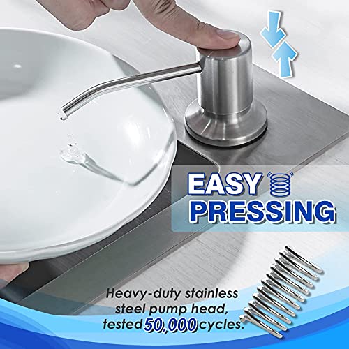 Built in Soap Dispenser for Kitchen Sink WEWE, Stainless Steel | Brushed Nickel in Counter soap Dispenser, Refill from The Top, 10oz Large Liquid Bottle