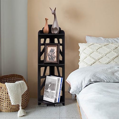 J JINXIAMU Corner Shelves,Corner Shelf Stand Waterproof Great for Bathroom Storage Tight Space,Small Shelf Stand Fit for Toilet Paper Holder Storage, Corner Tables for Small Space,Black