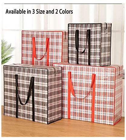 Heavy Duty Extra Large Moving Bags, 168L Oversize Organizer Storage Bags With Durable Zippers for Clothes Comforter Pillow, Waterproof Totes for Carrying Camping Bedding (Set of 4) - Red Checkered