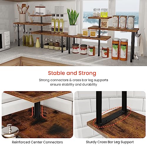 Kitchen Countertop Organizer - 3 Tier Corner Shelf, Bathroom Counter Organizer, Spice Rack, Coffee Bar, Over Sink, Rustic Brown