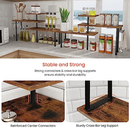 Kitchen Countertop Organizer - 3 Tier Corner Shelf, Bathroom Counter Organizer, Spice Rack, Coffee Bar, Over Sink, Rustic Brown