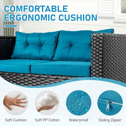 VINGLI 4 Pieces Outdoor Sectional Wicker Patio Furniture with Storage, Patio Sectional Sofa Outdoor Couch Conversation Set, Glass Top Coffee Table for Backyard, Pool, Garden(Black)