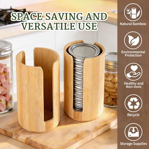2 Pack Bamboo Mason Jar Lid Organizer for Wide & R... (Silver | Bamboo)