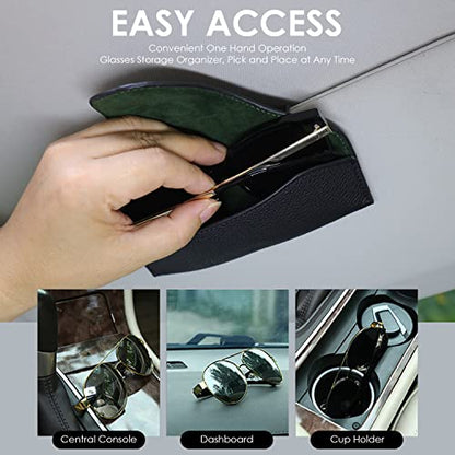 Magnetic Sunglass Holder for Car Visor Clip, Leather Car Glasses Holder, Visor Accessories Eyeglasses Holder Glasses Storage Case (01-Black)