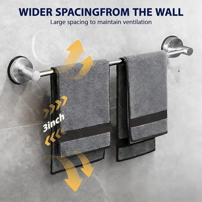 Suction Cup Towel Bar Towel Racks for Bathroom 14.6-24in Adjustable | No Drill Towel Rack, Stainless Steel Construction, Heavy Duty Wall Mounted (silver)