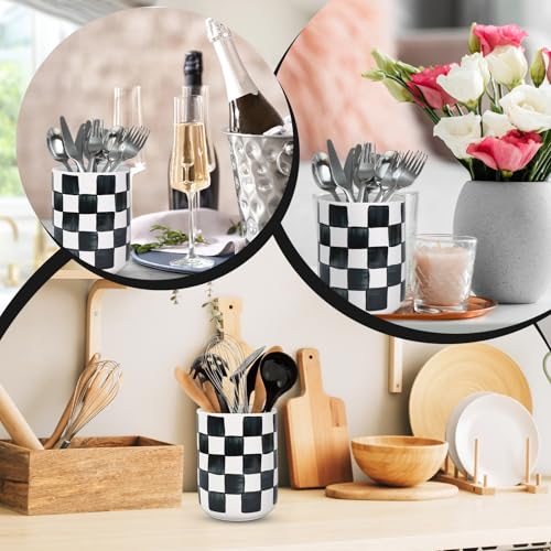 Kitchen Utensil Holder 6.3 Inch Checkered Ceramic... (Black | Ceramic)