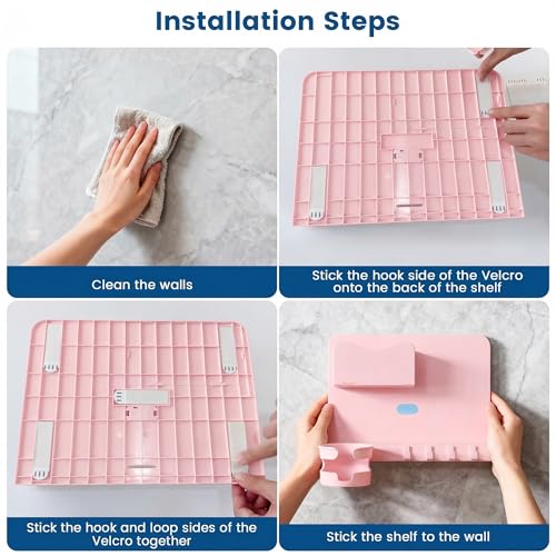 Floating Shelves for Bedside Shelf Accessories Organizer, Wall Mount Shelf Stick On, Cute Room Decor Aesthetic, Girls Room Decor, Cool Stuff for Bedroom Storage and Organization (Pink)