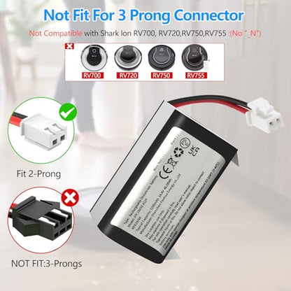 3200mAh RVBAT850 Replacement Battery | for Shark Ion AV752, R75, RV761, R85, RV850, S87,RV700_N, RV851WV, RV871, RV1000S Vacuum Cleaners (2-Prong Connector)