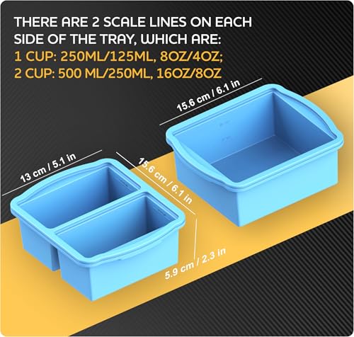 Silicone Freezer Trays with Lids, Set of 4 - with 1cup and 2 cup Silicone Freezer Molds for freezing soups, sauces and individual microwave safe