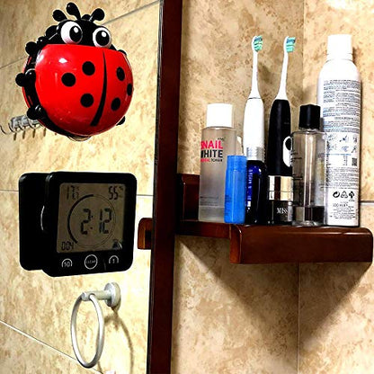 Waterproof Bathroom Wall Clock and Timer, Digital Water Resistant Hanging Timer for Shower, Large Display Kitchen Cooking Countdown Timers, Mirror Suction Clock with Temperature Humidity Meter (White)