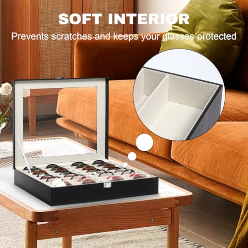Sunglasses Organizer Case with Adjustable Slots, Eyeglasses Display with Lid, Eyewear Storage Box for Large Glasses