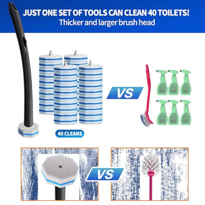 Disposable Toilet Brush - Toilet Bowl Cleaner, Toilet Cleaning Supplies, Toilet Brush with Holder, Toilet Bowl Cleaner Wands，40 Refills for Toilet Cleaning and Hygienic Bathroom Maintenance