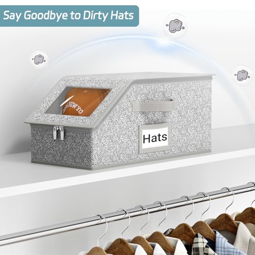2 PCS Stackable Hat Storage for Baseball Caps, Holds up to 24 Caps Hat Organizer for Closet, Sturdy Snapback Boxes for Men with Cardboard, Grey